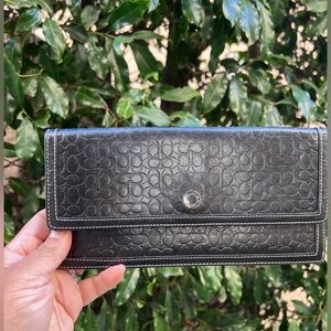 Coach Vintage Black Embossed Signature C Wallet/clutch 9x4.5 silver hardware